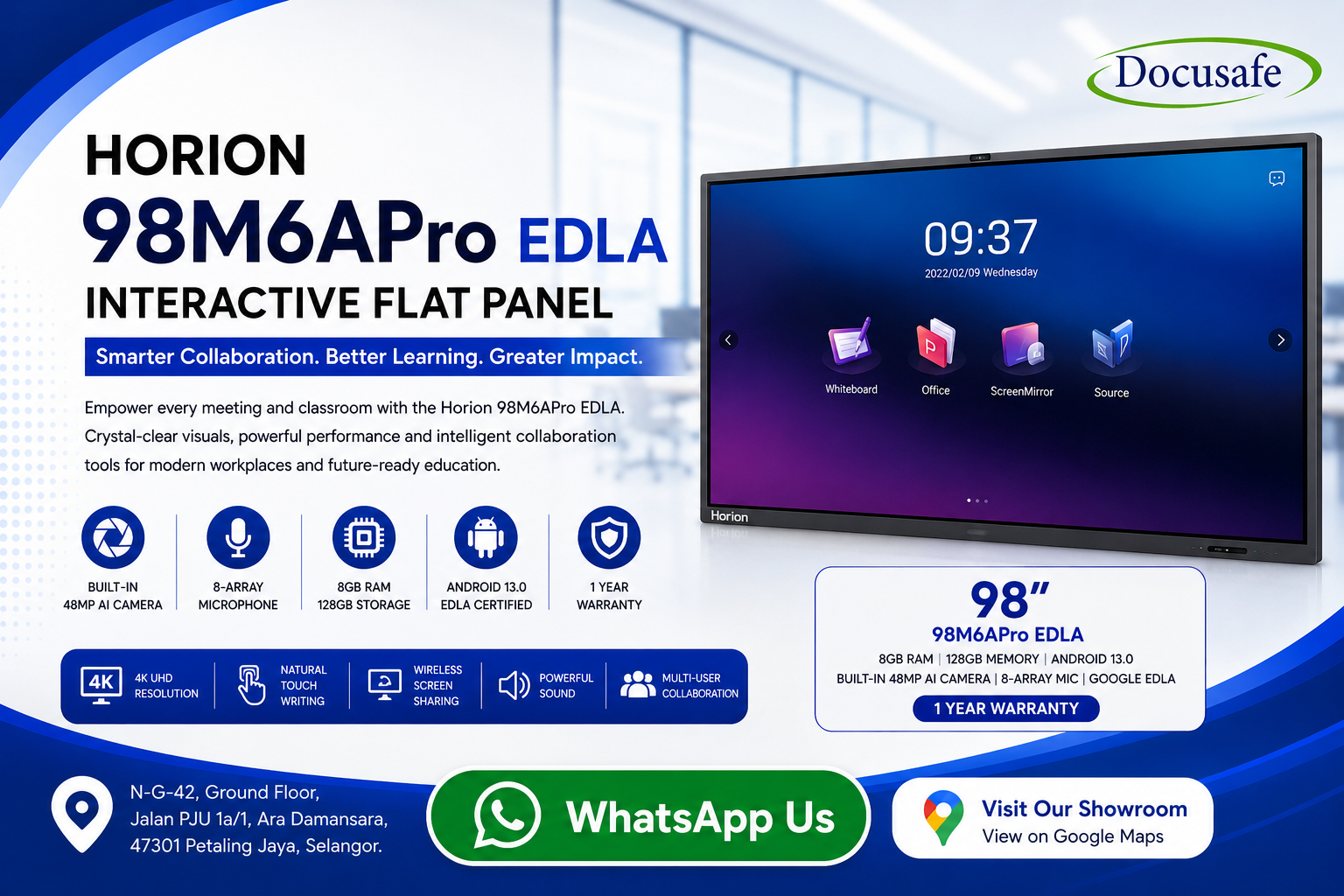 Horion 98M6APro EDLA 98 inch Interactive Flat Panel Display by docusafe Sdn Bhd