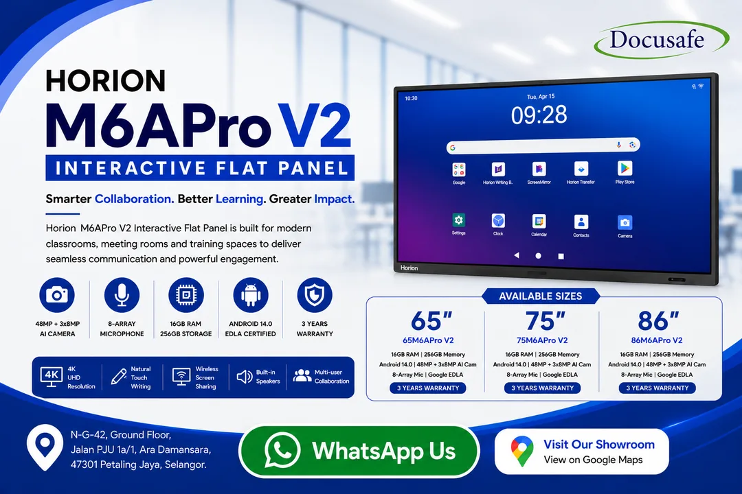 Horion M6APro V2 4K Interactive Flat Panel Display Latest with AI Features by docusafe Sdn Bhd