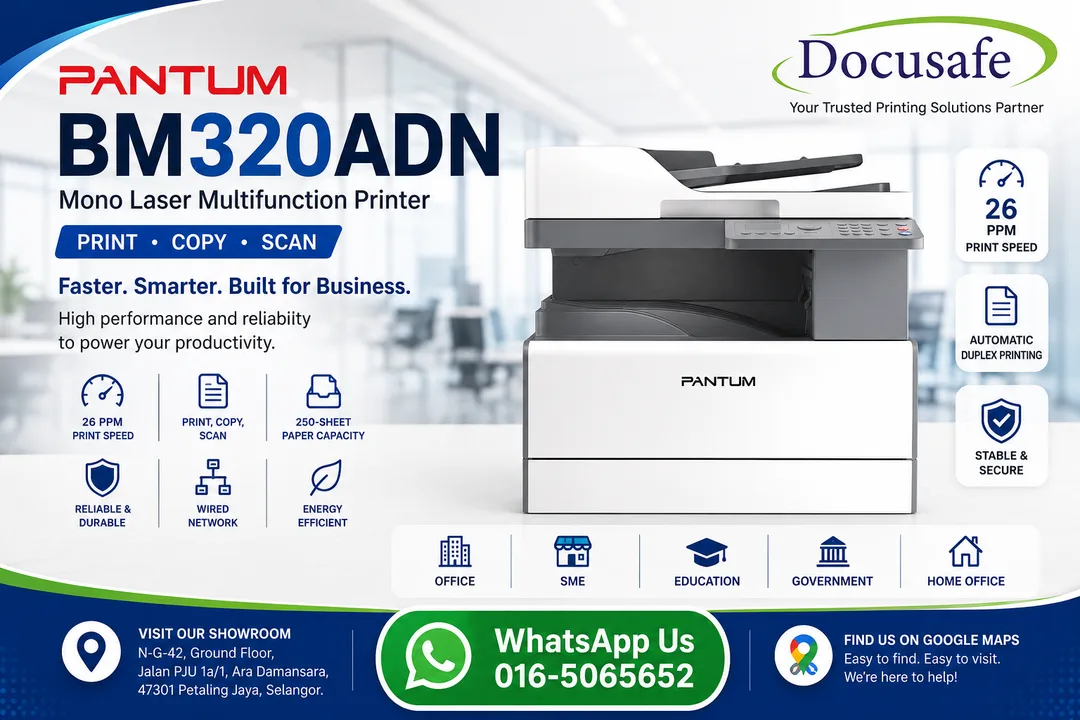 Pantum BM320ADN Mono Laser Multifunction Printer Front View - Docusafe